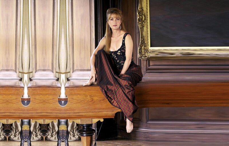 Woman Sitting on Piano — Brown