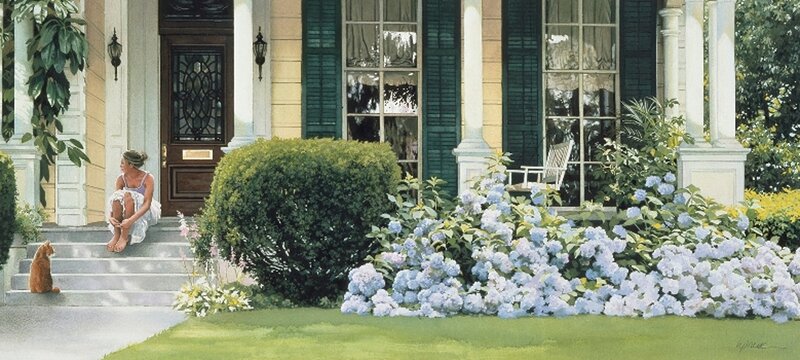 Woman Sitting on Porch Steps — Green