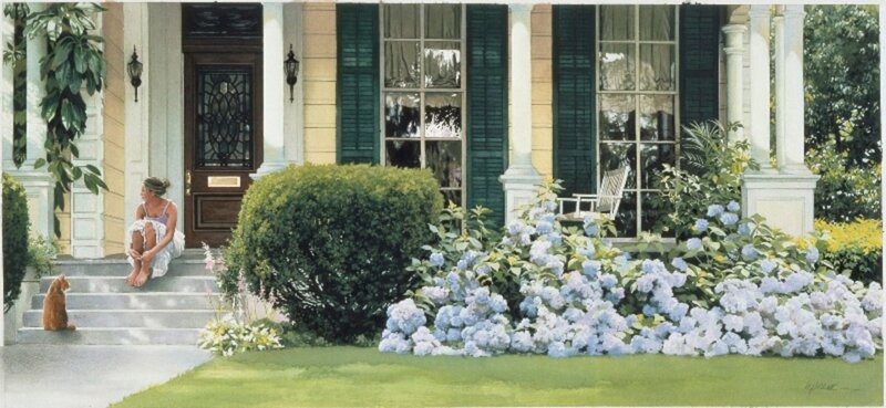 Woman Sitting on Porch Steps