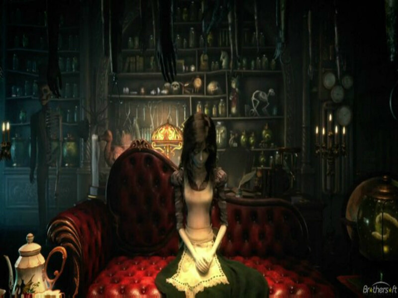 Woman Sitting on Red Couch — Dark, Eerie
