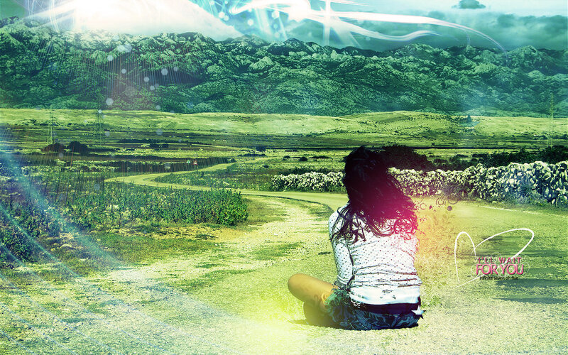 Woman Sitting on Road — Green, Serene