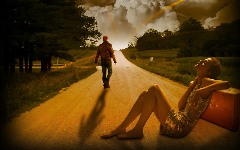 Woman Sitting on Road — Yellow