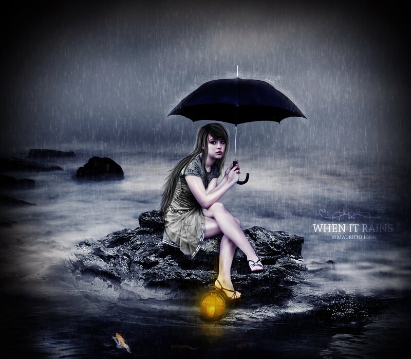 Woman Sitting on Rock — Black, Dramatic