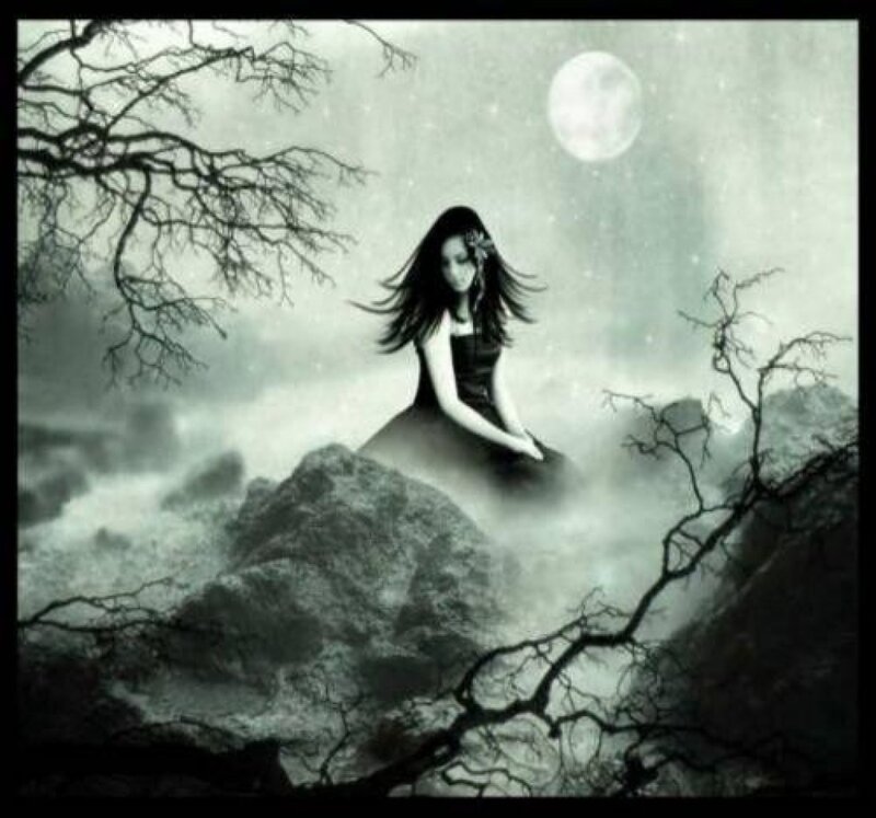 Woman Sitting on Rock — Black