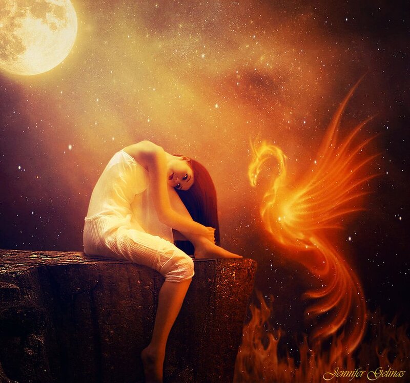 Woman Sitting on Rock — Orange, Dramatic