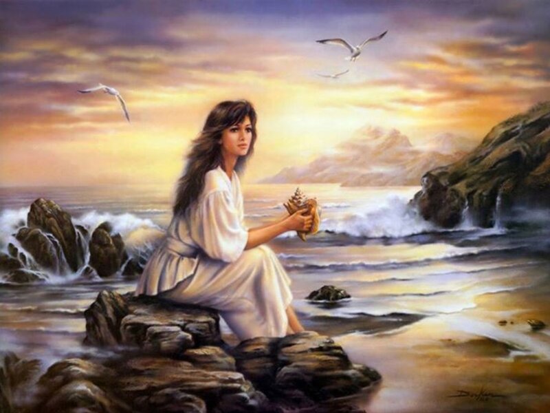 Woman Sitting on Rocks — White