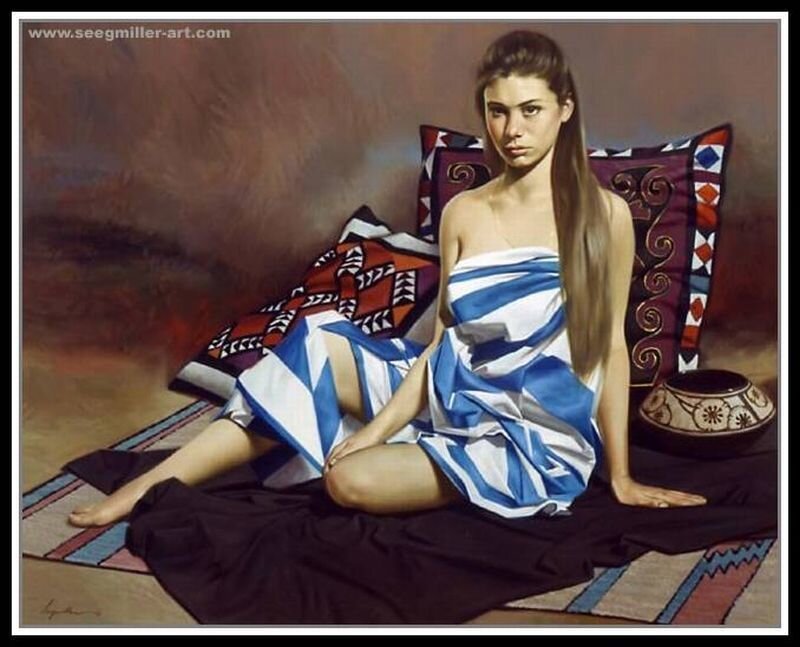 Woman Sitting on Rug — Blue