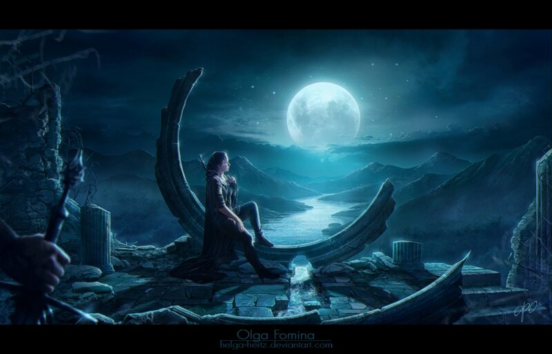 Woman Sitting on Ruins — Blue