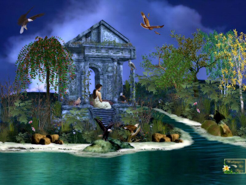 Woman Sitting on Ruins