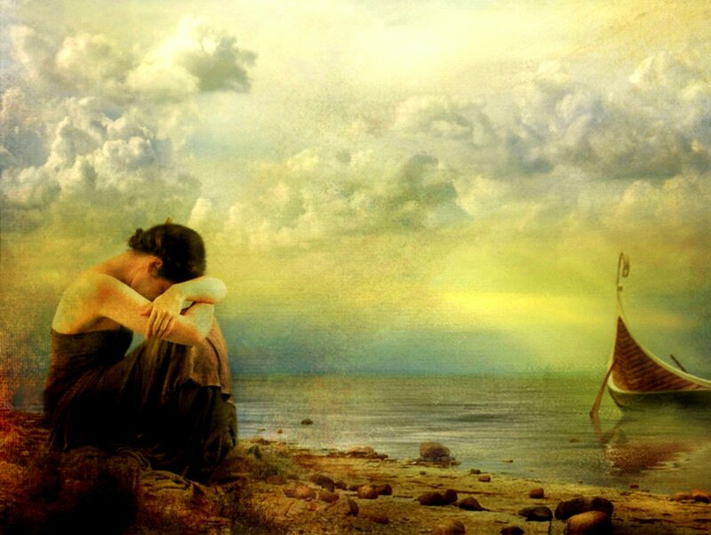 Woman Sitting on Shore