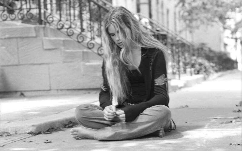 Woman Sitting on Sidewalk — Black, Somber