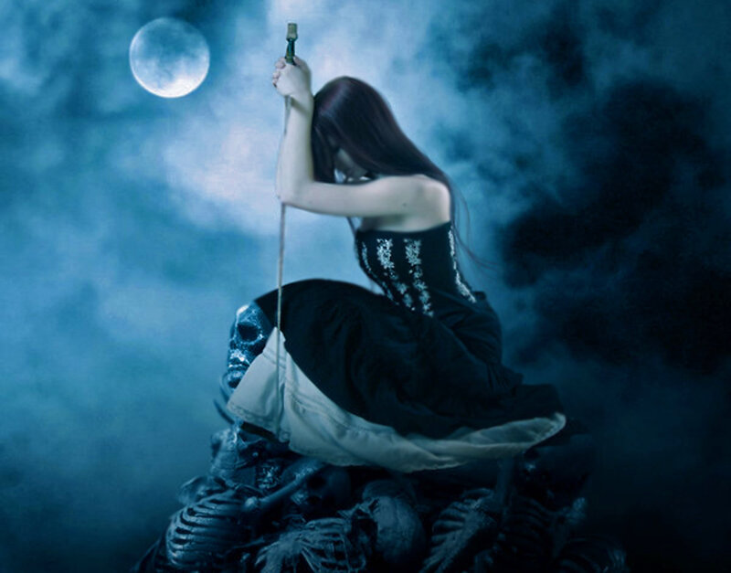 Woman Sitting on Skeletons