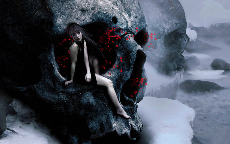 Woman Sitting on Skull