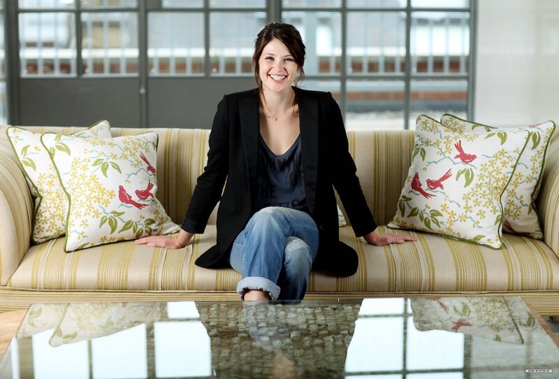 Woman Sitting on Sofa — Beige, Friendly