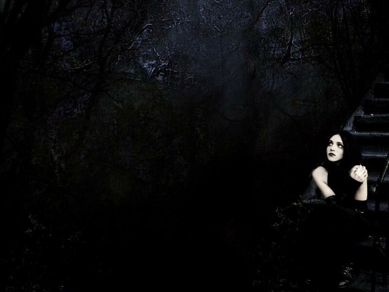 Woman Sitting on Stairs — Black, Dramatic, Night