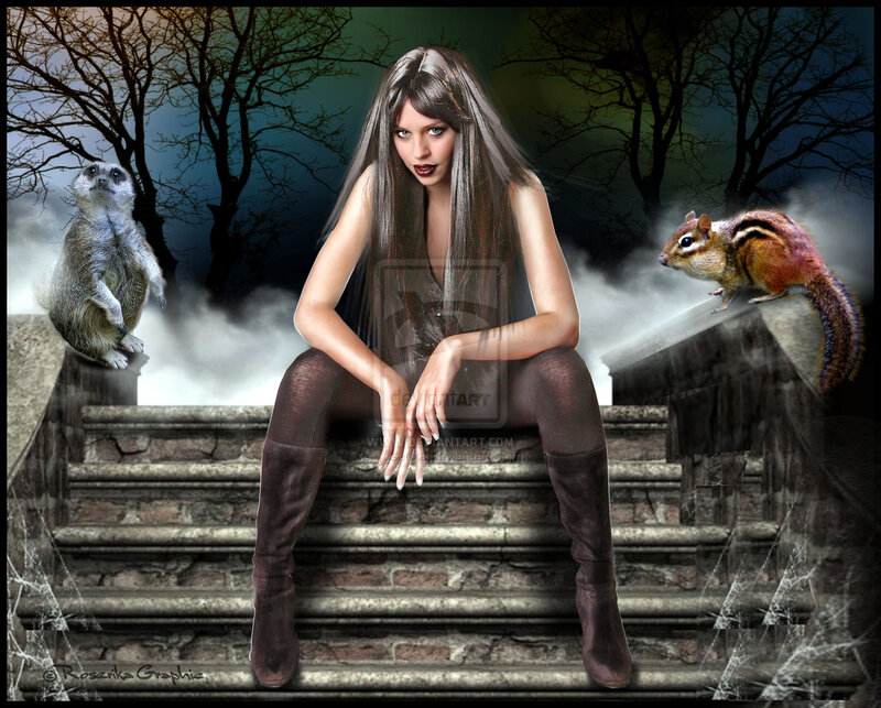 Woman Sitting on Stairs — Gray, Dramatic