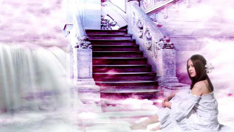 Woman Sitting on Stairs — Purple, Dreamy