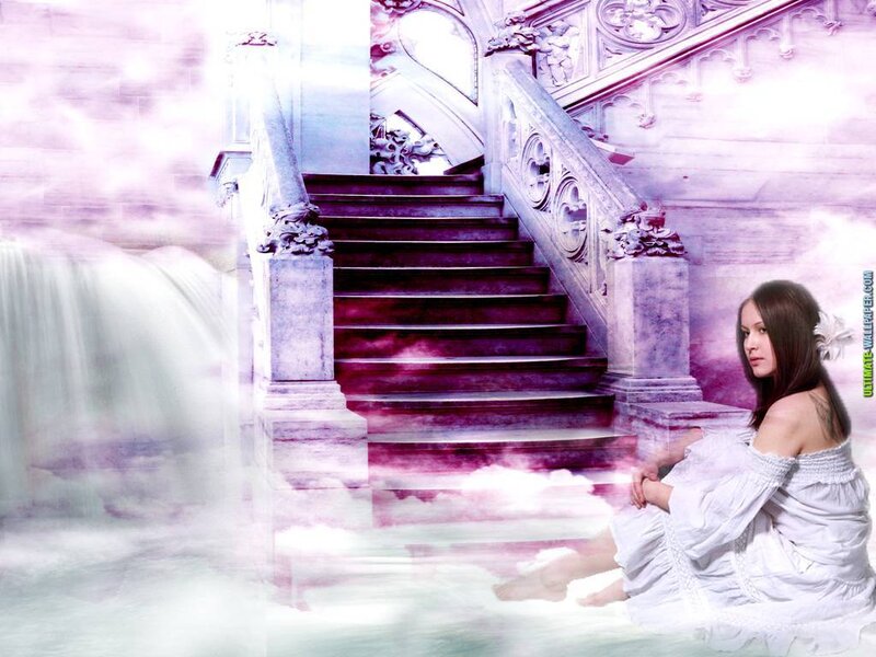 Woman Sitting on Stairs — Purple