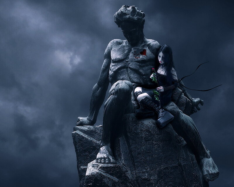 Woman Sitting on Statue — Gray