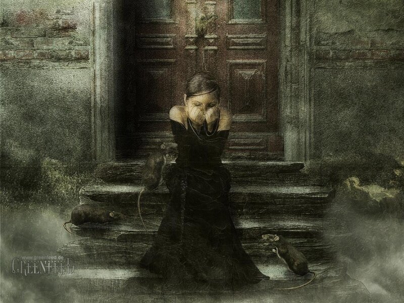 Woman Sitting on Steps — Black, Dramatic, Night