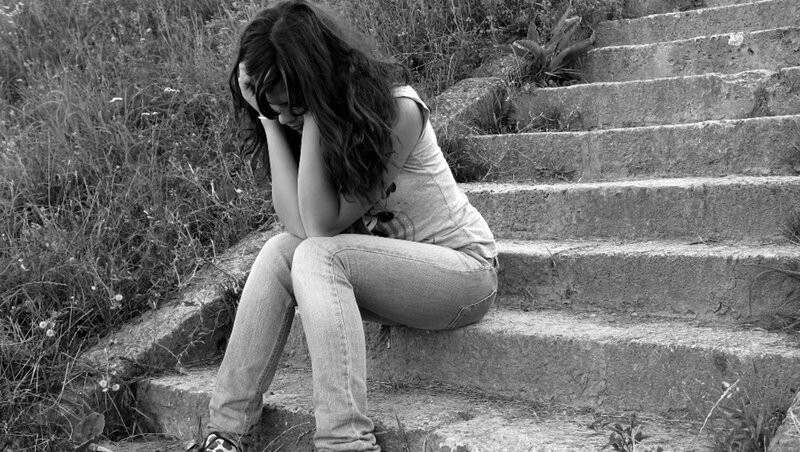 Woman Sitting on Steps — Black, Somber