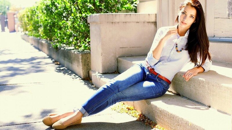 Woman Sitting on Steps — Blue, Relaxed