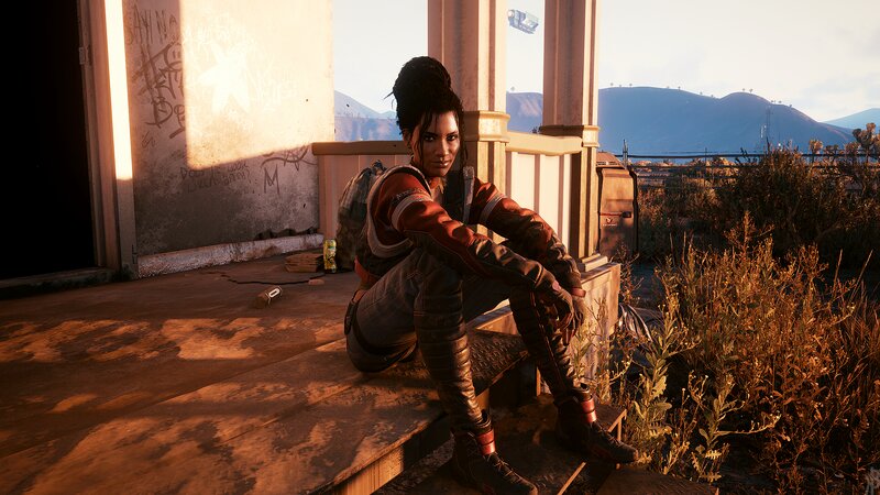 Woman Sitting on Steps — Brown, Dramatic, Sunset