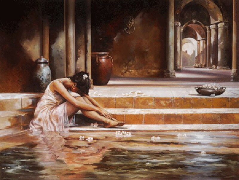 Woman Sitting on Steps — Brown, Serene