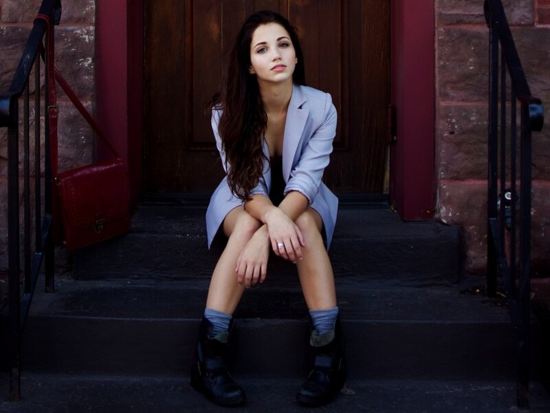 Woman Sitting on Steps — Gray, Contemplative