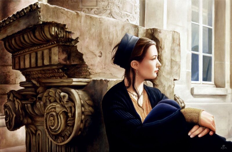 Woman Sitting on Stone — Blue
