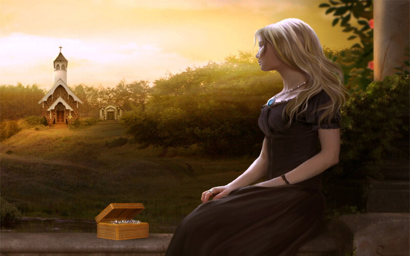 Woman Sitting on Stone — Gold