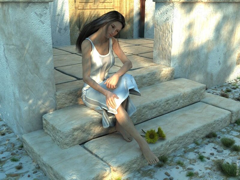 woman sitting on stone steps