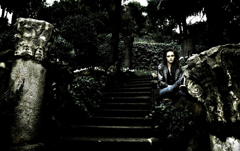 Woman Sitting on Stone Steps — Black