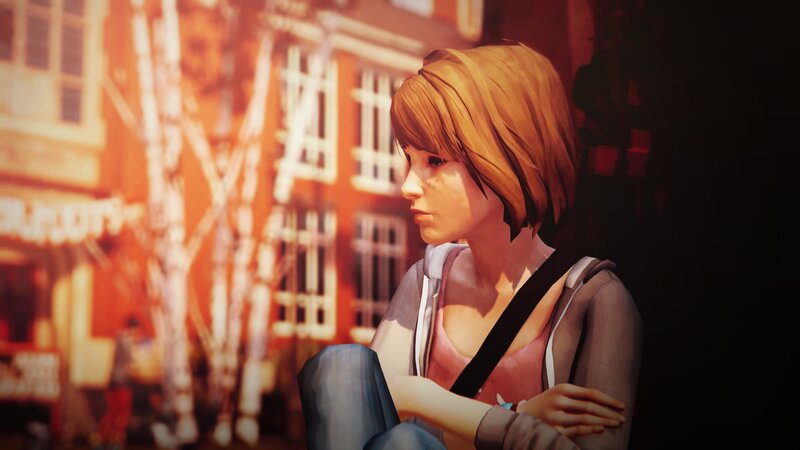 Woman Sitting on Street — Orange