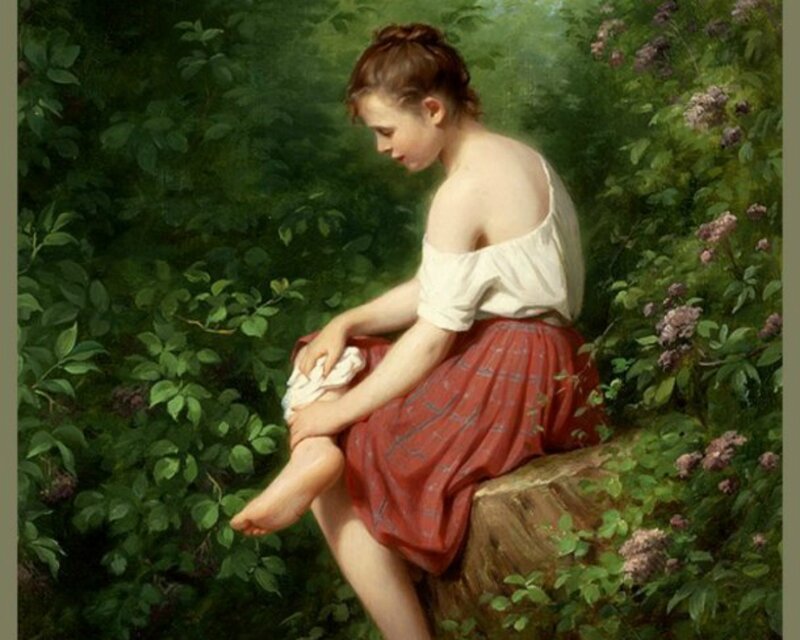Woman Sitting on Stump — Green