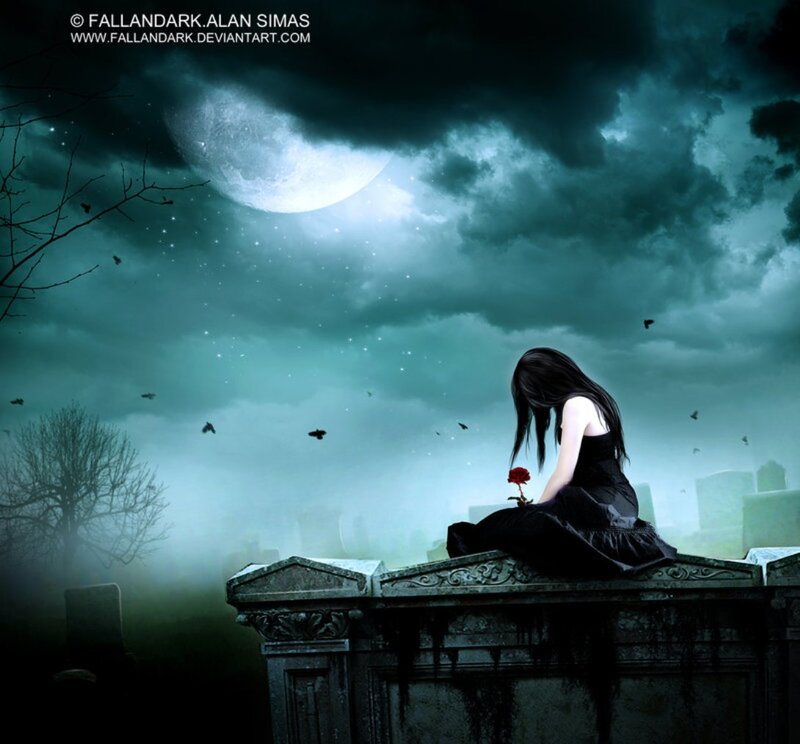 Woman Sitting on Tombstone