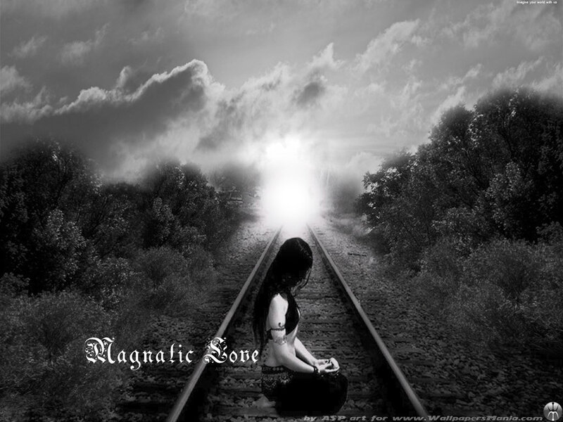 Woman Sitting on Train Tracks — Black, Dramatic, Digital Art