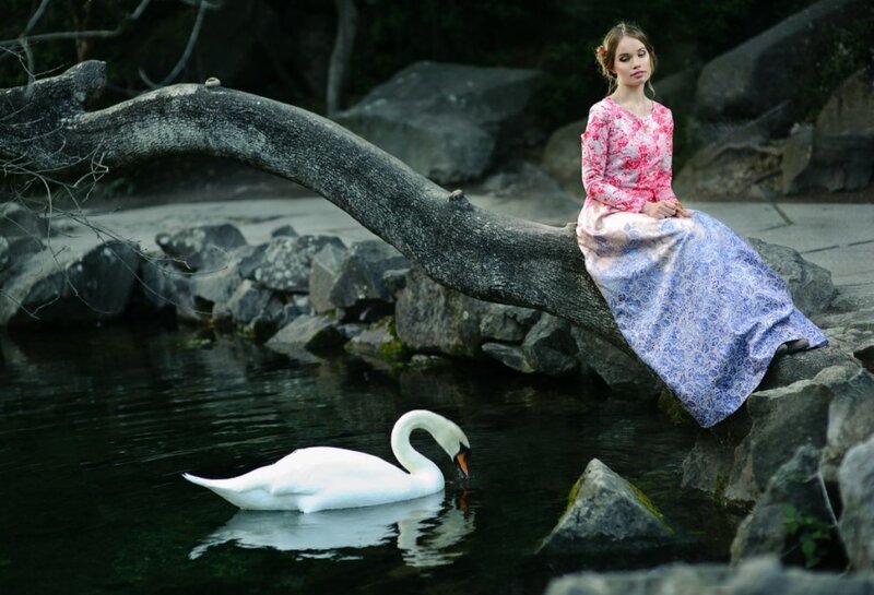 Woman Sitting on Tree Branch — Blue