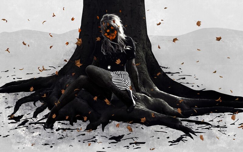 Woman Sitting on Tree Roots — Black