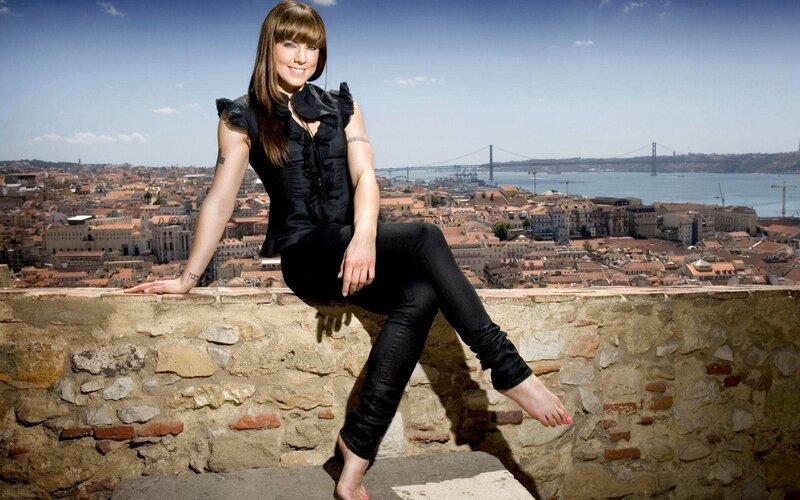 Woman Sitting on Wall — Black, Calm, Afternoon