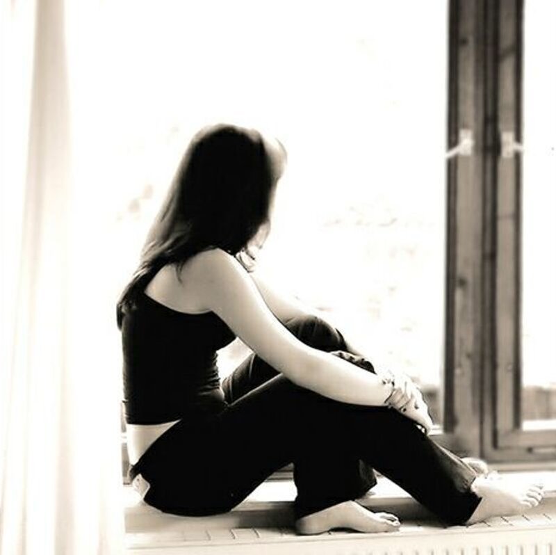 Woman Sitting on Windowsill — Black, Contemplative