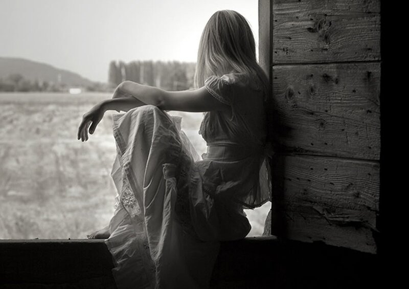 Woman Sitting on Windowsill — Black, Melancholic