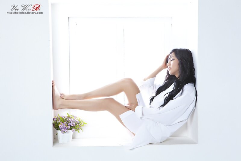 Woman Sitting on Windowsill — White, Serene, Morning, Photograph, Flowers