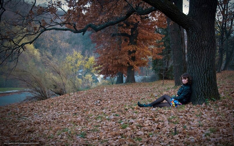 Woman Sitting under Tree — Brown, Serene, Autumn