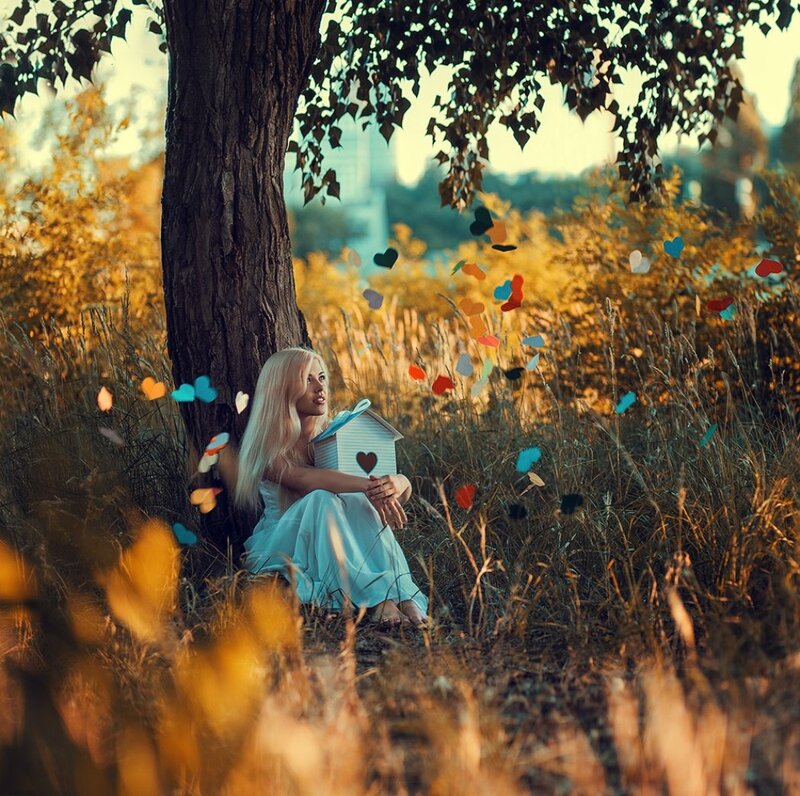 Woman Sitting under Tree — Gold