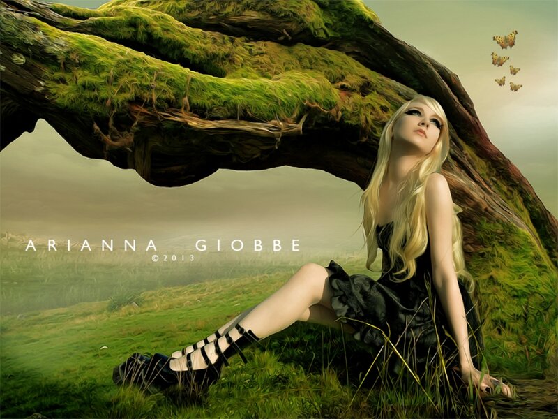 Woman Sitting under Tree — Green, Serene, Afternoon