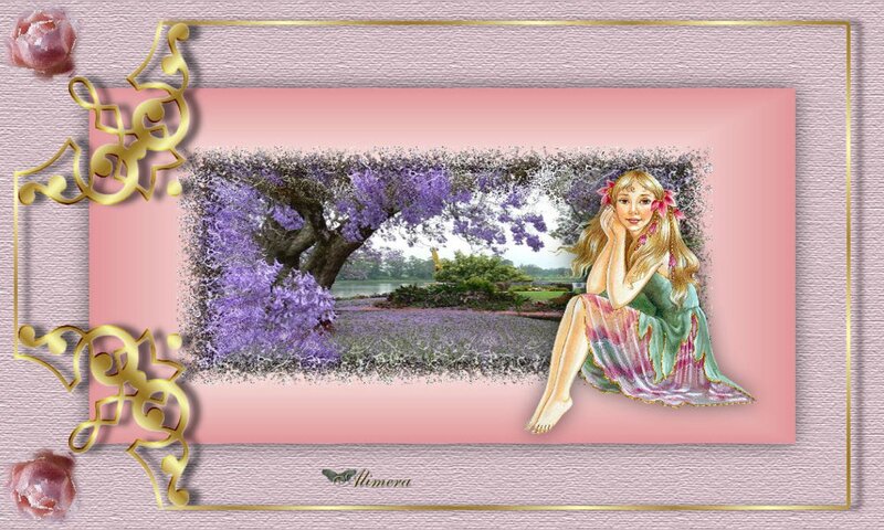 Woman Sitting under Tree — Pink, Serene