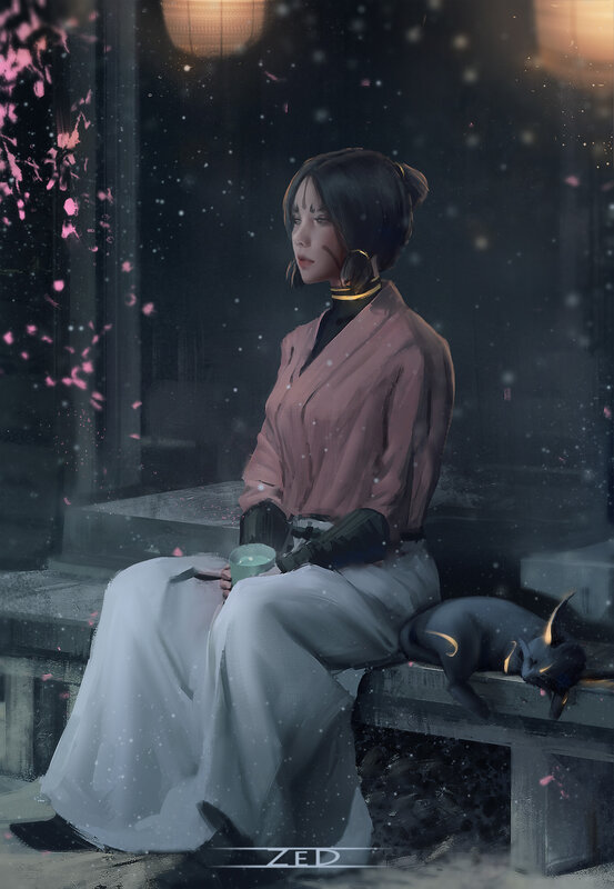 Woman Sitting with Cat