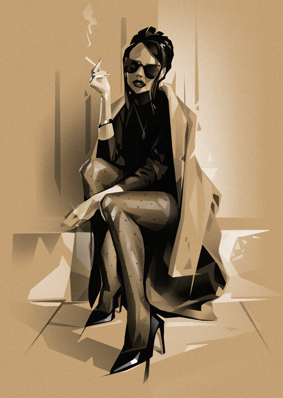 Woman Sitting with Cigarette — Brown