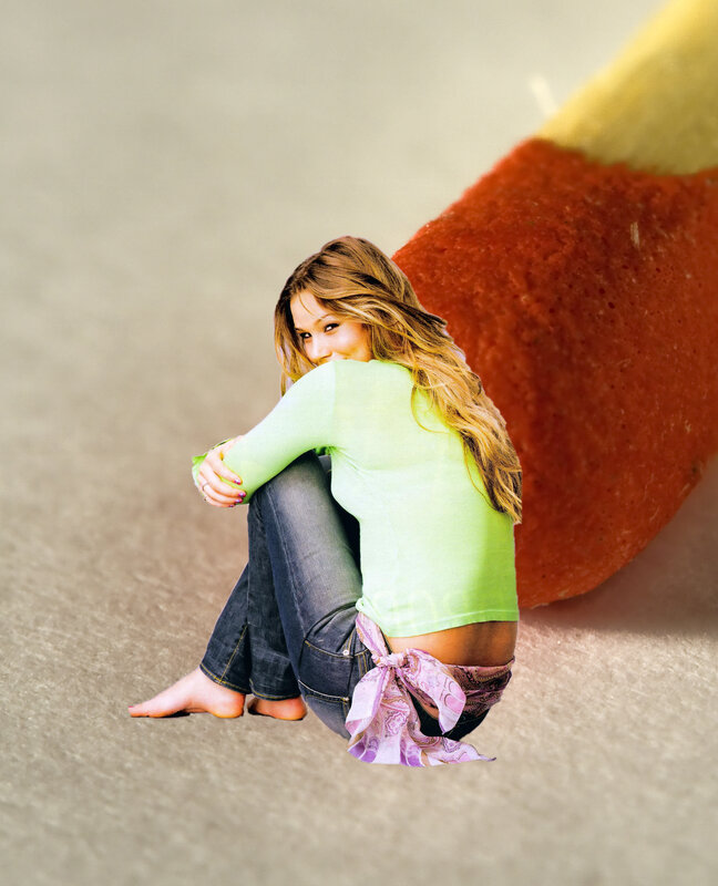 woman sitting with giant match